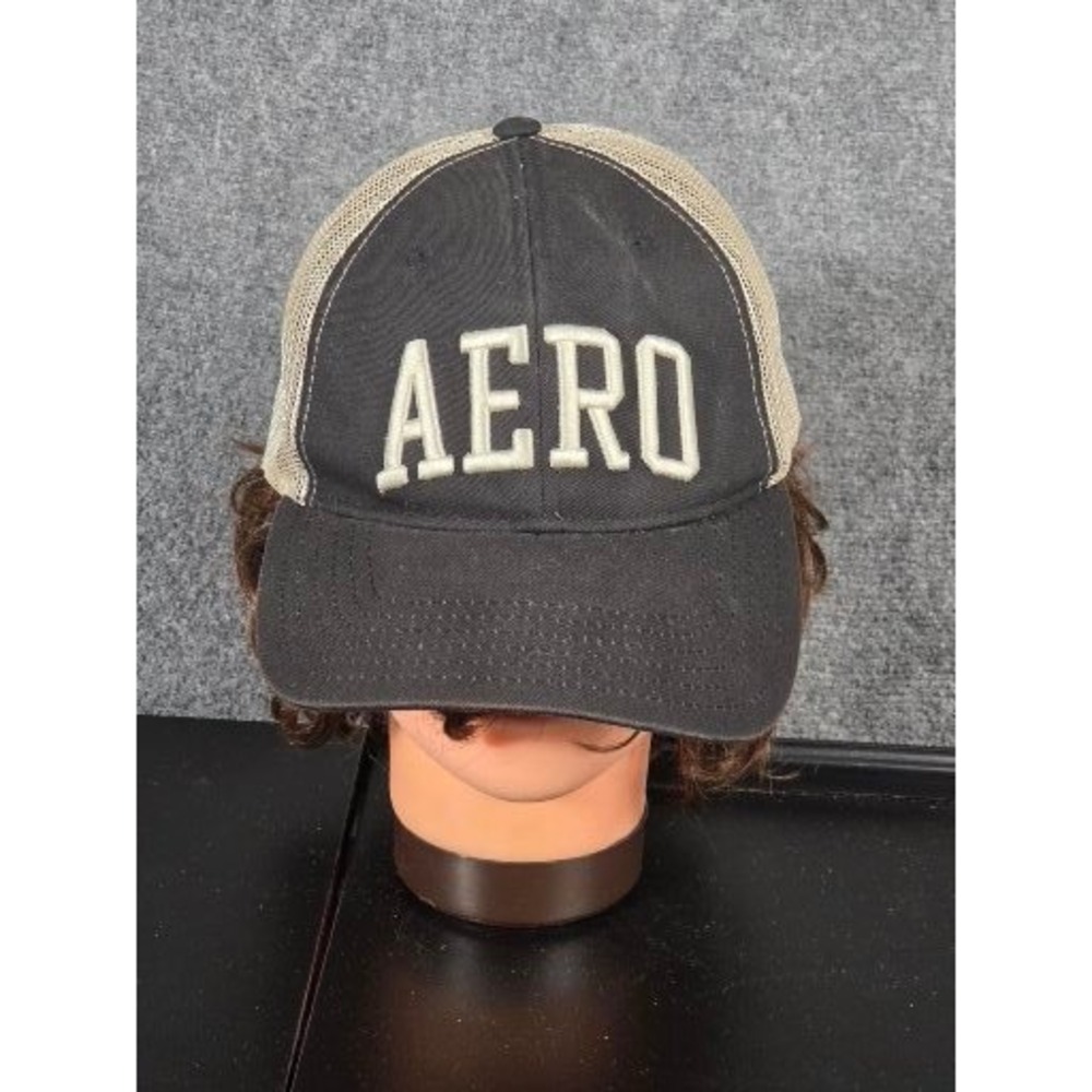 Aeropostale Mens AERO Logo Trucker Hat Black Tan Mesh Snapback Cap Casual Summer